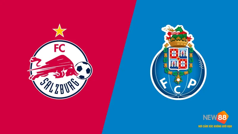 Cầu thủ của Salzburg dứt điểm ghi bàn trong trận đấu với FC Porto.